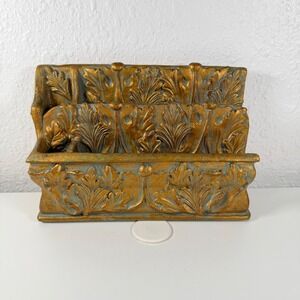 Vintage Style Gold Acanthus Leaf Letter Holder Ornate Desk Mail Organizer Sorter